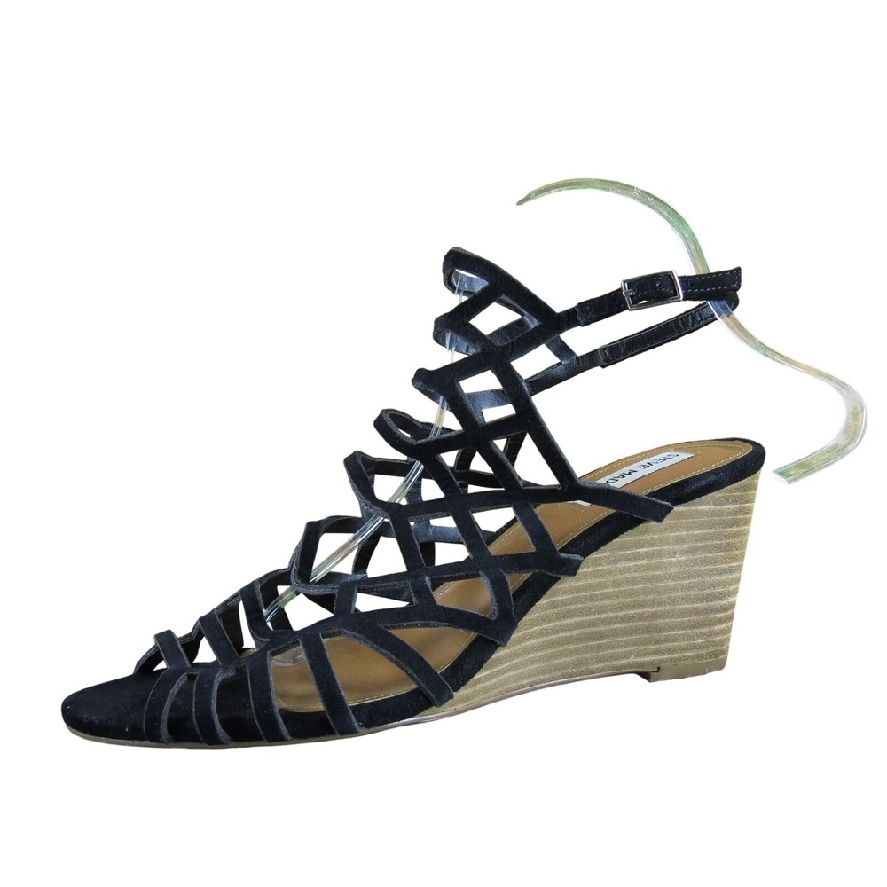Steve Madden Women Caileen Strappy Black Leather Sz 9.5 Medium Gently Used 2025‎